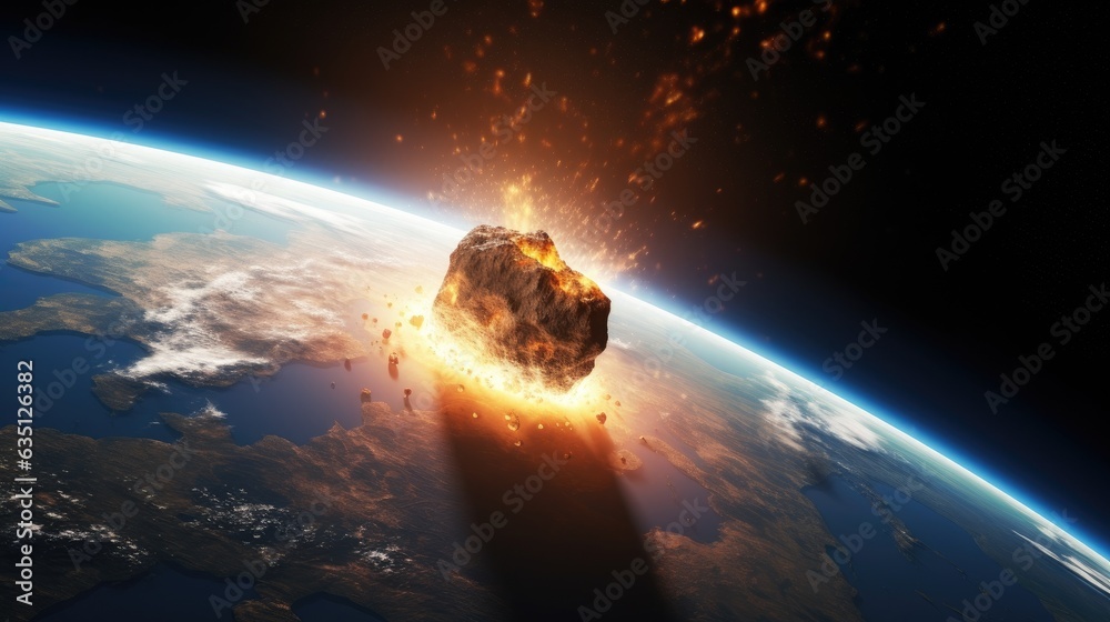 Planet Earth and big asteroid in the space. Asteroid in outer space ...