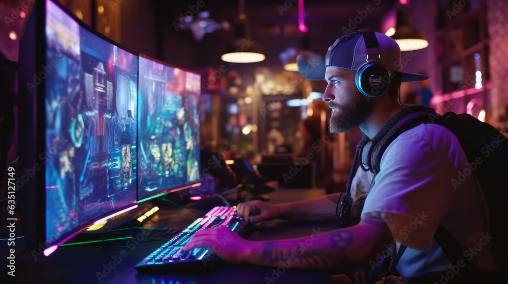 Professional gamers play video games on rgb pc Professional gamers play video games on rgb pc