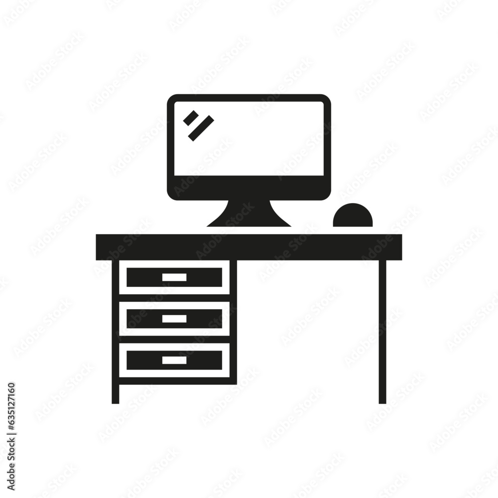 Office desk with computer black glyph icon Office desk with computer black glyph icon