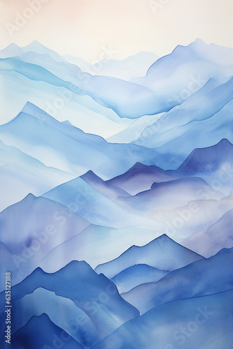 Watercolor painting of beautiful mountain range, Generative AI