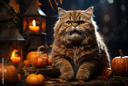 Cute Cat wearing halloween costumes. Halloween festival. Generative AI © itchaznong