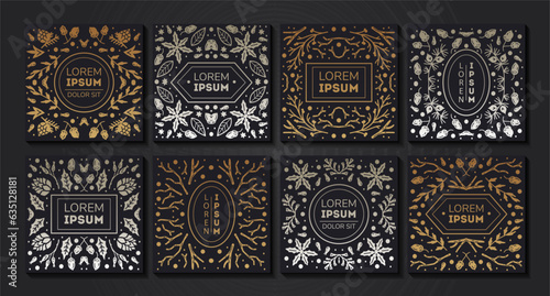 Vector set of luxury floral patterns, invitation cards, banners. Merry Christmas sketch winter flowers design Package for perfume, jewelry