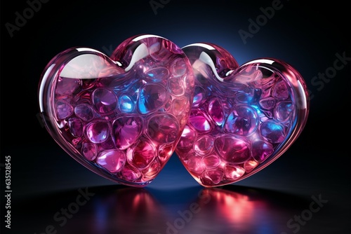 Twin neon hearts create a mesmerizing display, embodying loves radiant energy Generative AI