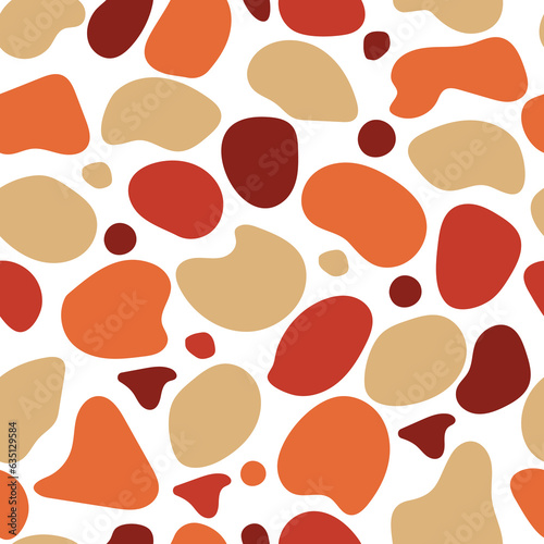 Liquid blob shapes seamless pattern. Whimsical arrangement of amorphous spots. Pebble stones mosaic textured background