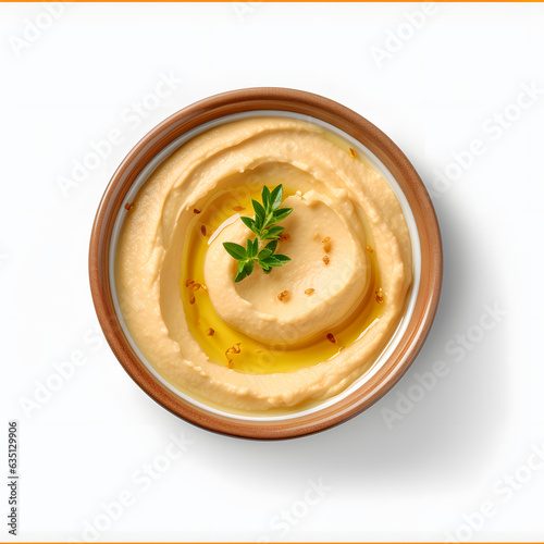 Top-View Bowl of Hummus Isolated on White