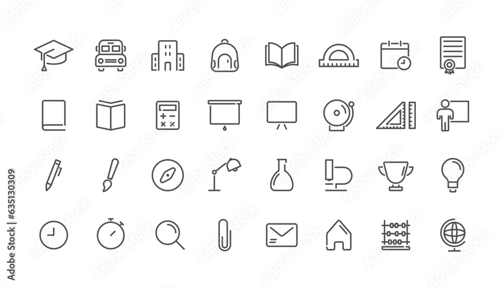 Education line icons. Outline school icons. Education icons in line. School line icons set. Thin line education icons Education line icons. Outline school icons. Education icons in line. School line icons set. Thin line education icons