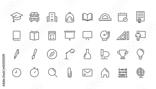Education line icons. Outline school icons. Education icons in line. School line icons set. Thin line education icons