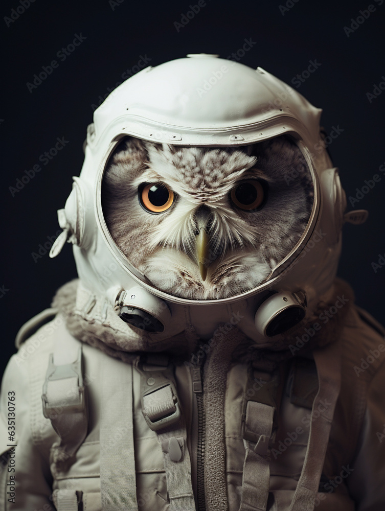 An Owl Dressed Up as an Astronaut in a Spacesuit