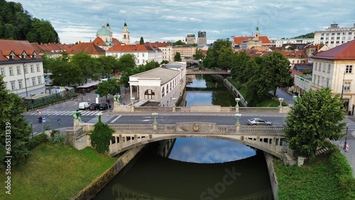 drone photo Dragon Bridge, Zmajski most Ljubljana slovenia europe	