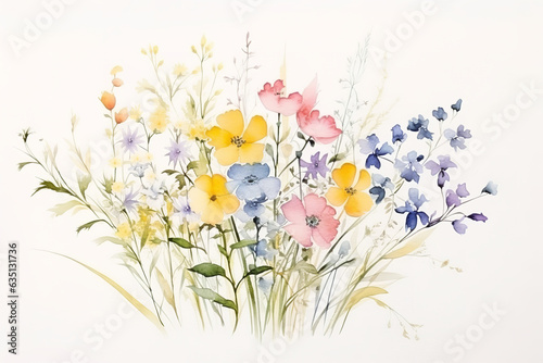 bouquet of wild flowers  image minimalist  watercolour  poster style  pastel colors