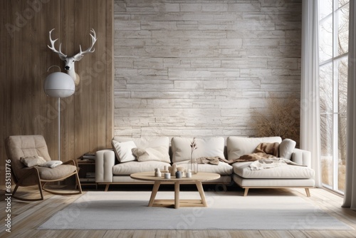 a Scandinavian living room with a mockup wall background.