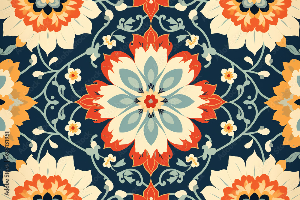 Flat wallpaper pattern, vintage moroccan pattern retro floral boho, seamless, trending on artstation