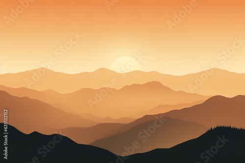 minimalist image of silhouetted mountains at sunset  warm tones