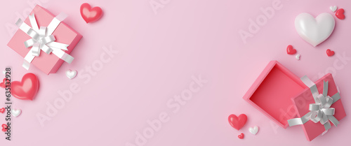 Happy Mother's day banner and greeting card design. Symbols of love for Happy Women's, Mother's, Valentine's Day, birthday. Modern holiday card for event promo. copy space, 3D render illustration © Nuchjaree