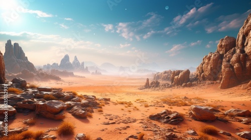 sandy desert planet landscape.Generative AI © shuvodesign