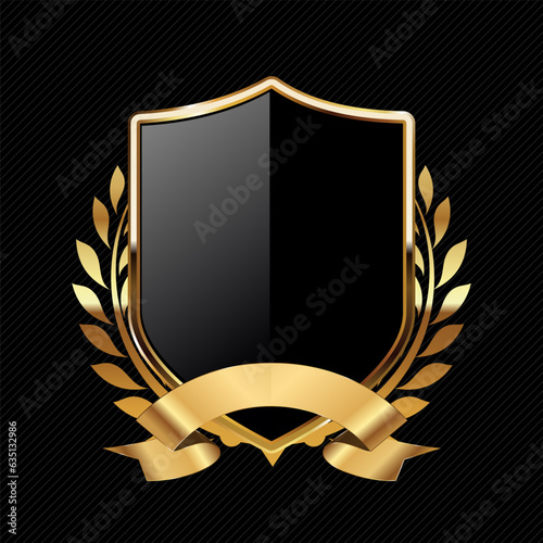 Black and gold shield retro design vector illustration isolated on black background