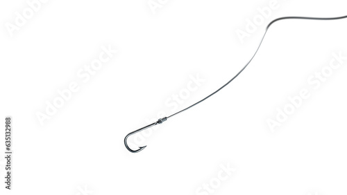 Fishing line and hook with transparent background. Digital 3D rendering.