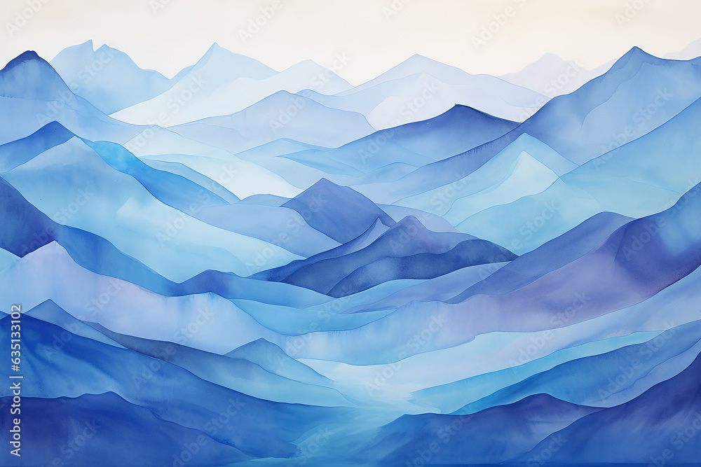 Watercolor painting of beautiful mountain range, Generative AI Watercolor painting of beautiful mountain range, Generative AI