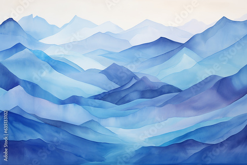 Watercolor painting of beautiful mountain range, Generative AI