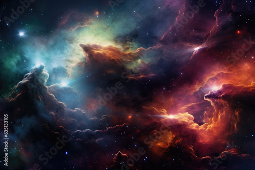 Cosmic background with a blue purple nebula and stars