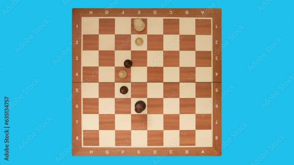 In chess, en passant the capture by a black pawn of an white enemy pawn, stop motion. Capturing a piece on the aisle in a chess game