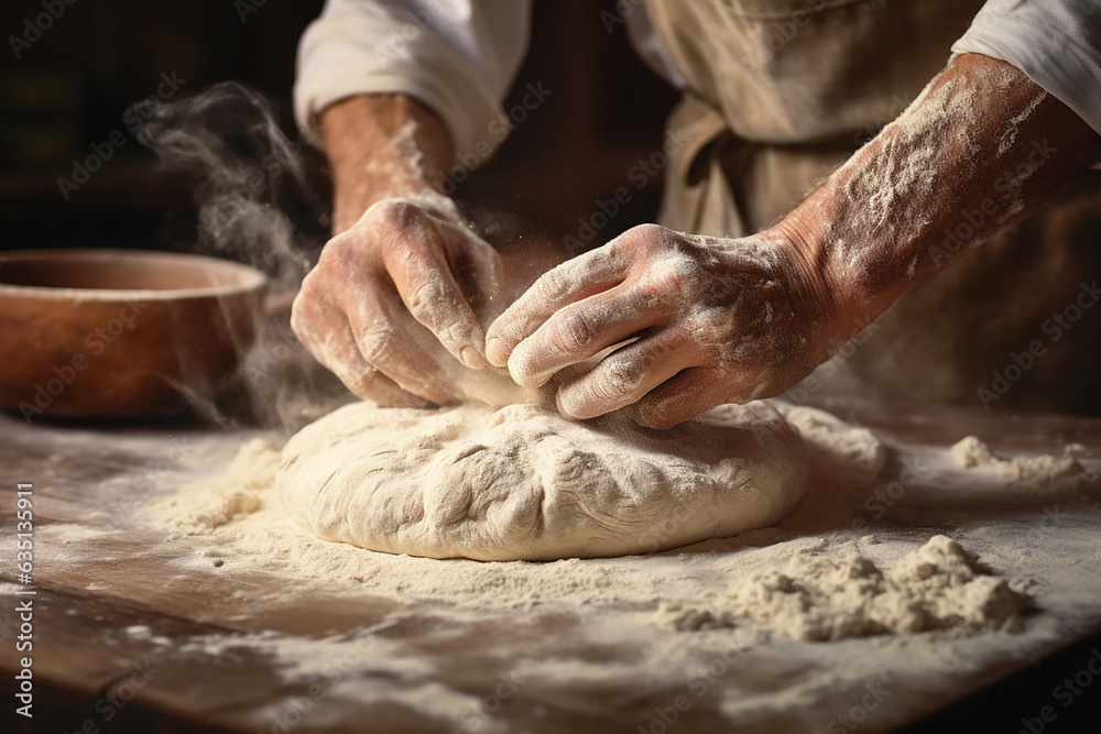 A cook mixes the dough