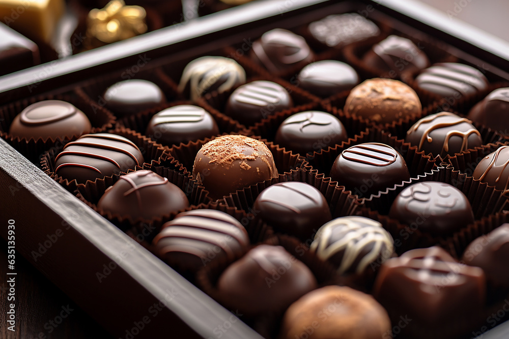 A beautiful wooden box with chocolates inside A beautiful wooden box with chocolates inside