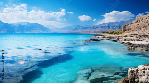 Serene Landscape of the Blue Dead Sea and Majestic Mountains in Israel