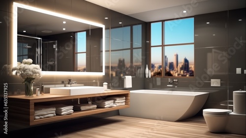 Modern bathroom interior  Stylish automated bathroom showcasing refined elegance.