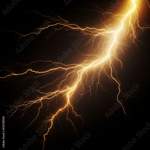 Isolated Lightning Charge on Black Background. Generative ai