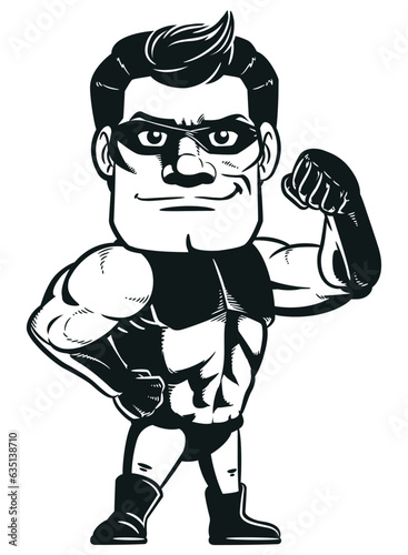 Silhouette Superhero Vigilante Mascot Flexing Arm