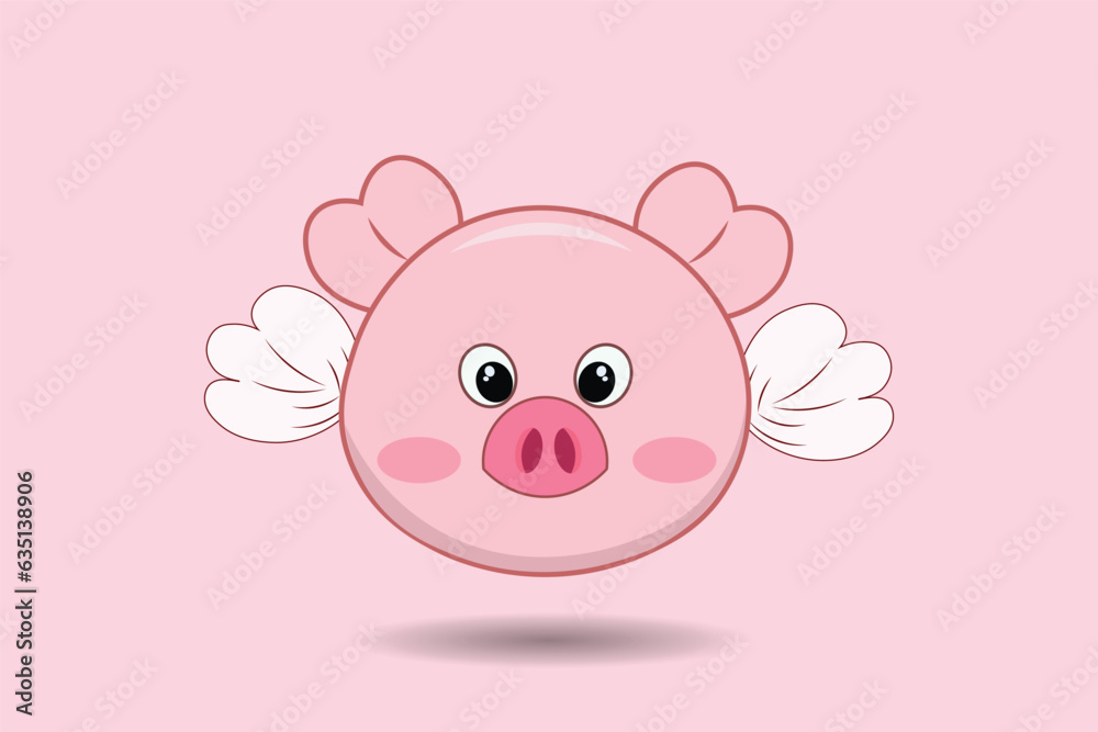 vector illustration of flying pig, winged cartoon pig