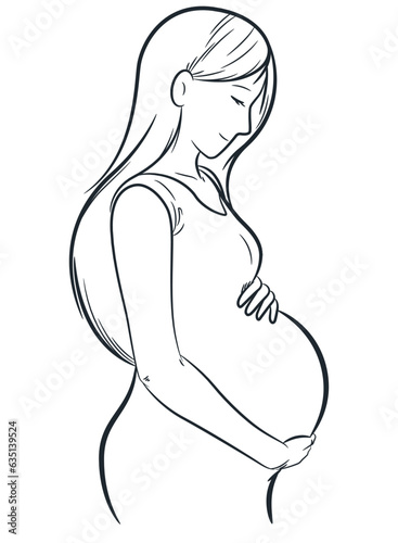 Sketch Expecting Woman Touching Pregnant Belly