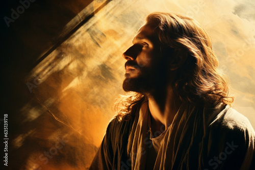 A close-up of Jesus' silhouette in prayerful contemplation, a scene of serenity and connection  photo