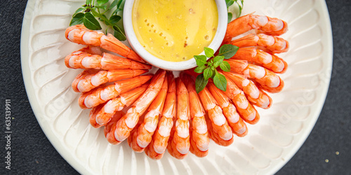shrimp seafood shelled prawn shrimps fresh meal food snack on the table copy space food background rustic top view photo