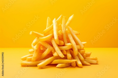 Vibrant Background Featuring an Isolated French Fry, Generative Ai
