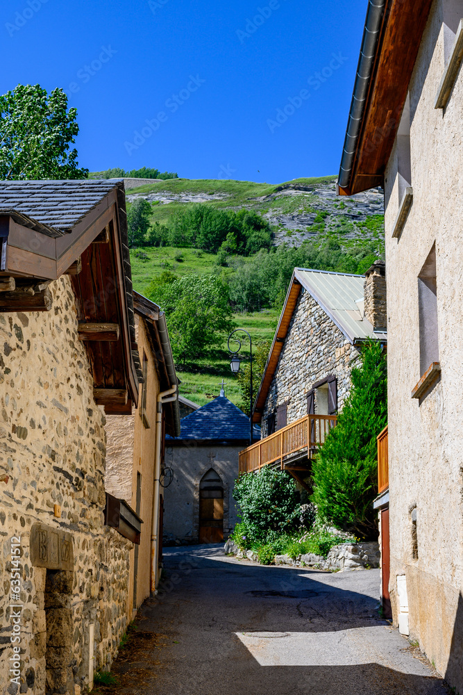 La Grave, village in Hautes-Alpes department in southeastern France, small ski resort with off-piste for extreme skiers in French Alps, dominated by mountain peak La Meije in summer