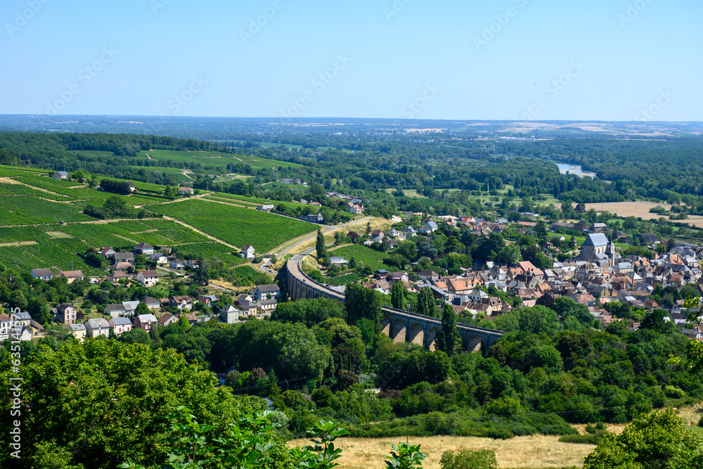 Walking in Sancerre, medieval hilltop town and commune in Cher department, France overlooking the river Loire valley with vineyards, noted for its Sancerre wine.