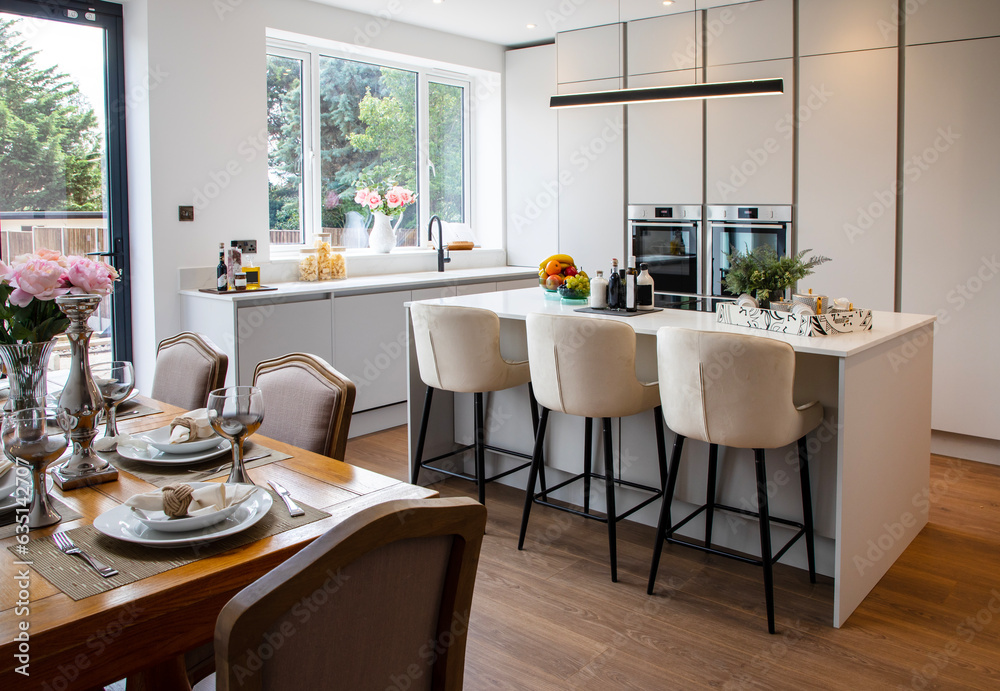 Modern interior - white ktchen with island Modern interior - white ktchen with island