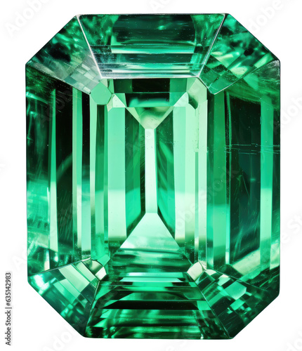 Shiny green cut emerald gem isolated on a transparent background, PNG, jewellery