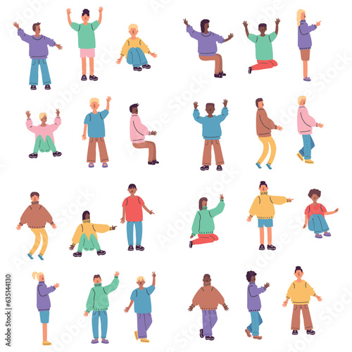 Vector illustration. A large set of multi-colored people in different poses. Minimalism without a face.