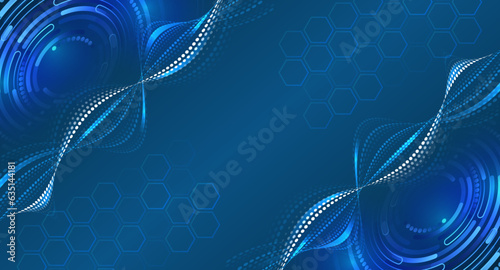 Hi-tech vector illustration with various technology elements. Abstract global sci fi concept. Digital internet communication on blue background. Wide Cyber security internet and networking concept.