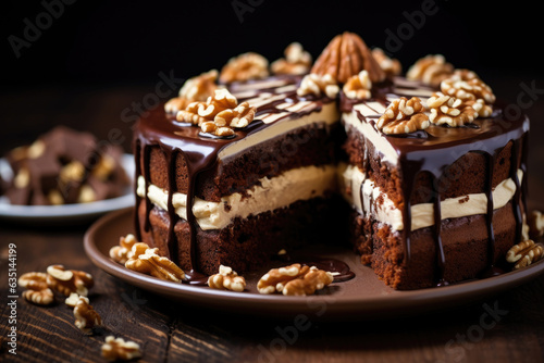 Chocolate layer cake with nuts