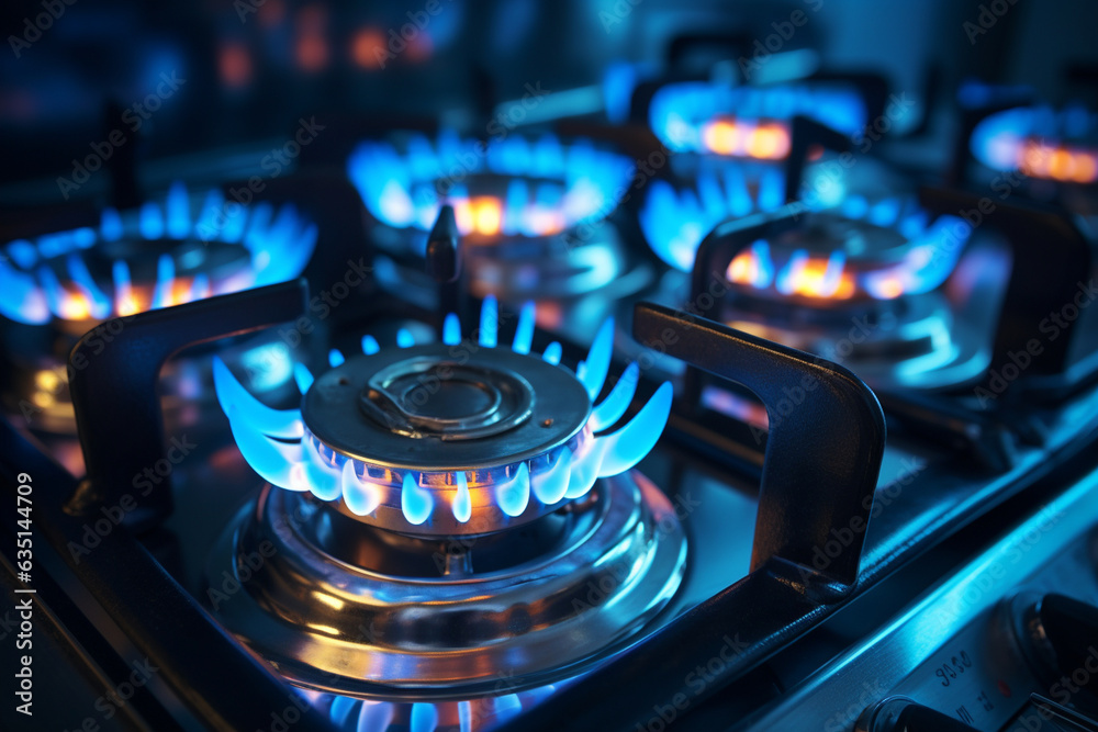gas stove burns with blue flame close up gas stove burns with blue flame close up