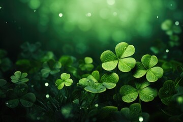 Shamrocks on a green background celebrate St. Patrick's Day.
