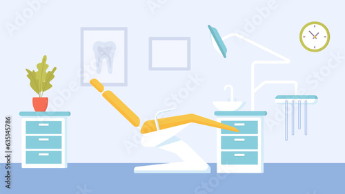 Dental office background modern vector. Dentist seat sucthion and tools flat illustration. 