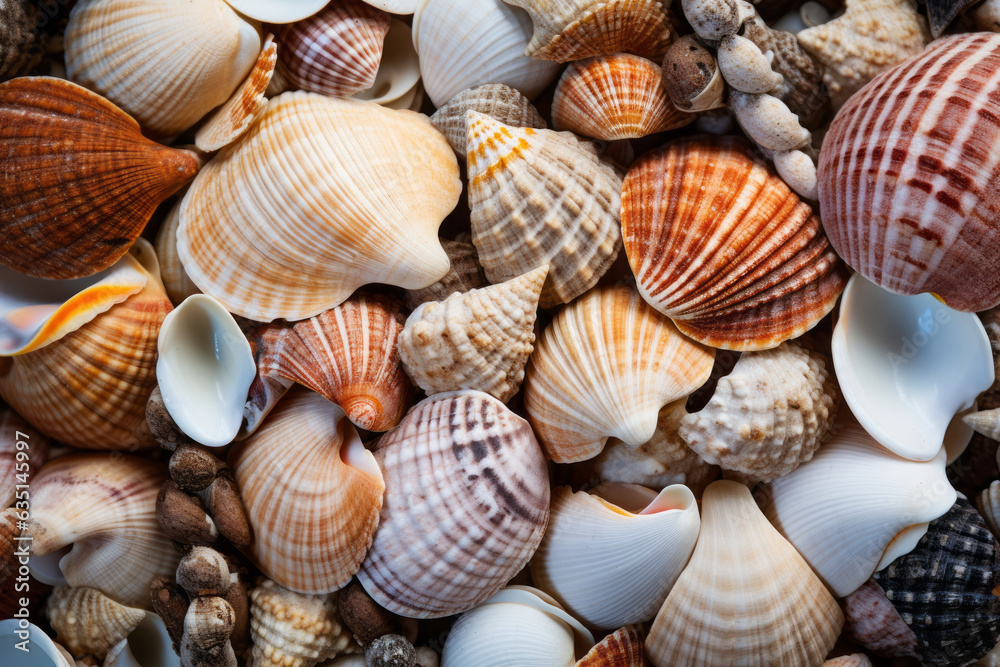 Background of colorful seashells closeup shot. Sea life concept Background of colorful seashells closeup shot. Sea life concept