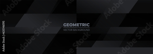 Black wide modern abstract background with transparent geometric shapes. Vector illustration