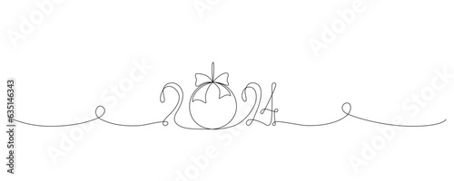 2024 continuous single line sign. Vector stock illustration isolated on white background for design template new year banner, flyer, greeting card. Editable stroke.