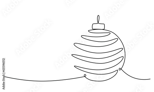 Christmas ball continues one single line hand drawing sketch. Vector stock illustration isolated on white background for design template winter holiday banner, card, invitation. Editable stroke. 